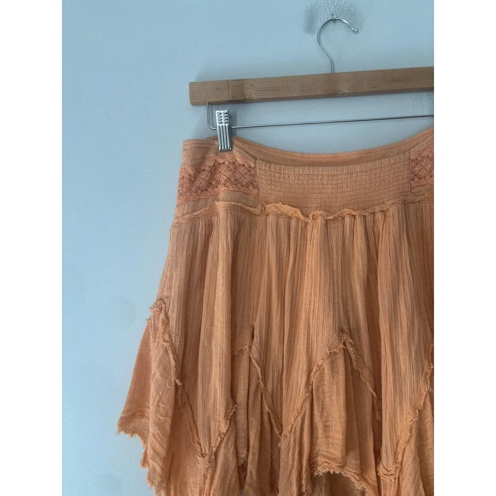 Free People Tattered Ruffle Handkerchief Lace Mini Skirt Boho Fairy Cottagecore